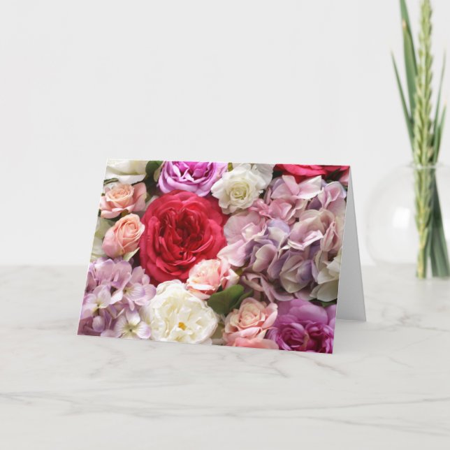 Tarjeta de nota floral en blanco con flores rosada (Anverso)