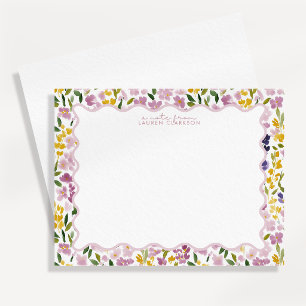 Tarjeta de nota floral ondulada de prado pastel