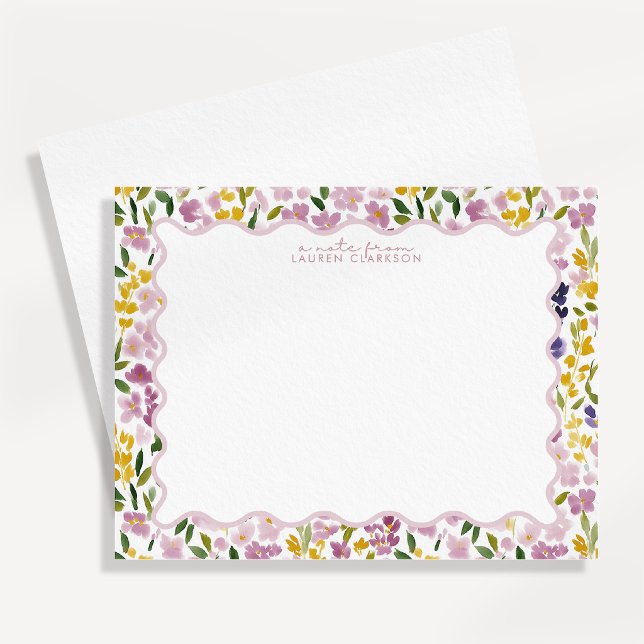 Tarjeta de nota floral ondulada de prado pastel (Subido por el creador)