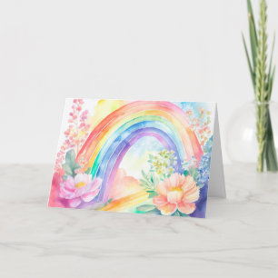 Tarjeta de nota floral Pastel Rainbow Watercolor