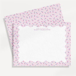 Tarjeta de nota floral pastel rosa para bebé con b