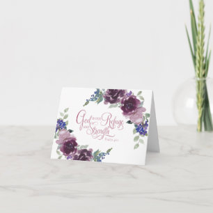Tarjeta de nota floral púrpura de refugio y fuerza