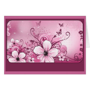 Tarjeta de nota floral rosa Fushia