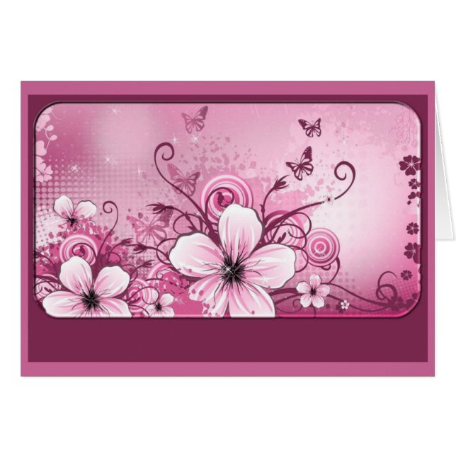 Tarjeta de nota floral rosa Fushia (Anverso (Horizontal))