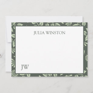 Tarjeta de nota floral verde sofisticada con inici