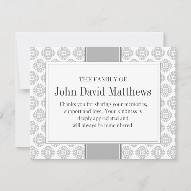 Tarjeta de nota funeraria gris Nota de pérdida pla (Anverso)