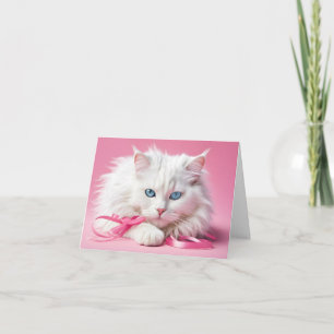 Tarjeta de nota Gato Blanco Con Cintas