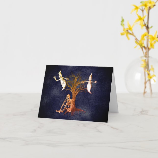 Tarjeta de nota Ghosts Skeleton Cute Halloween (flor amarilla)