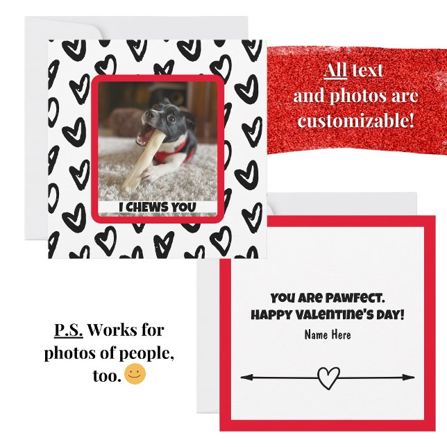 Tarjeta de nota graciosa y graciosa para la foto d (Cute square custom photo and text card with hearts is the perfect all-occasion card to show love.)