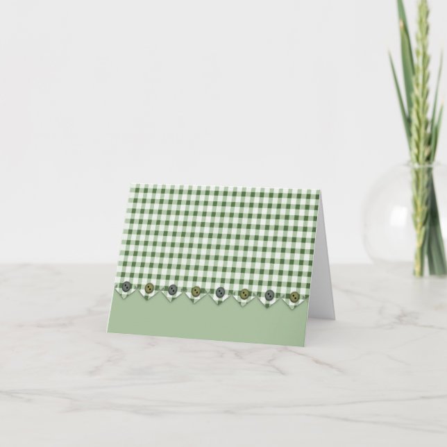 Tarjeta de nota Green Gingham and BuBotones (Anverso)