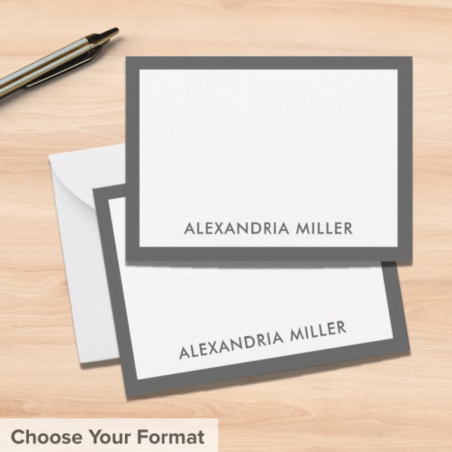 Tarjeta de nota gris blanco con nombre de monogram (Subido por el creador)