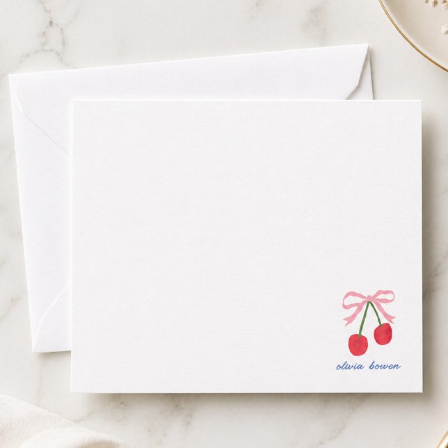 Tarjeta de nota | Ilustración linda con lazo Coque (A cute design note card with coquette bow & cherries, perfect for thank yous & everyday note writing)