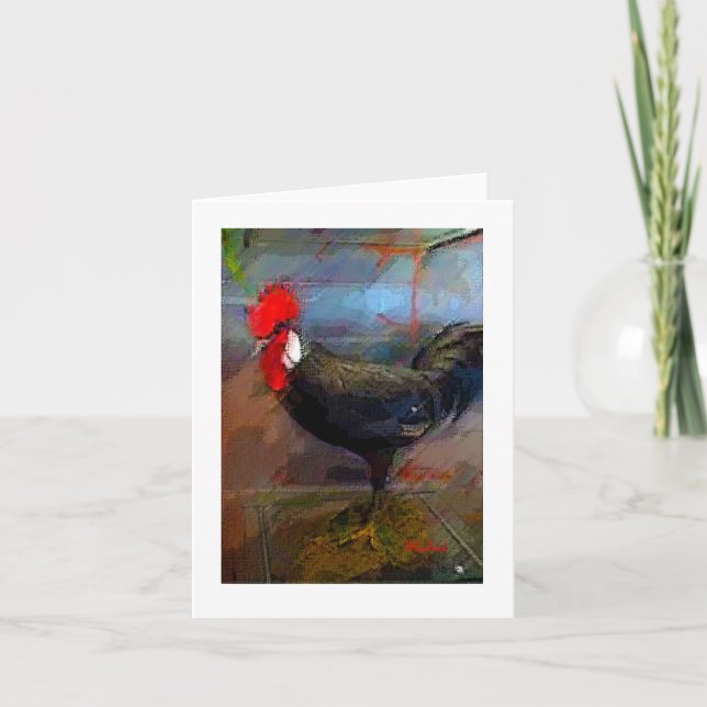 Tarjeta de nota impresa de arte de pollo de gallo  (Anverso)