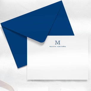 Tarjeta de nota inicial de monograma azul de la ma