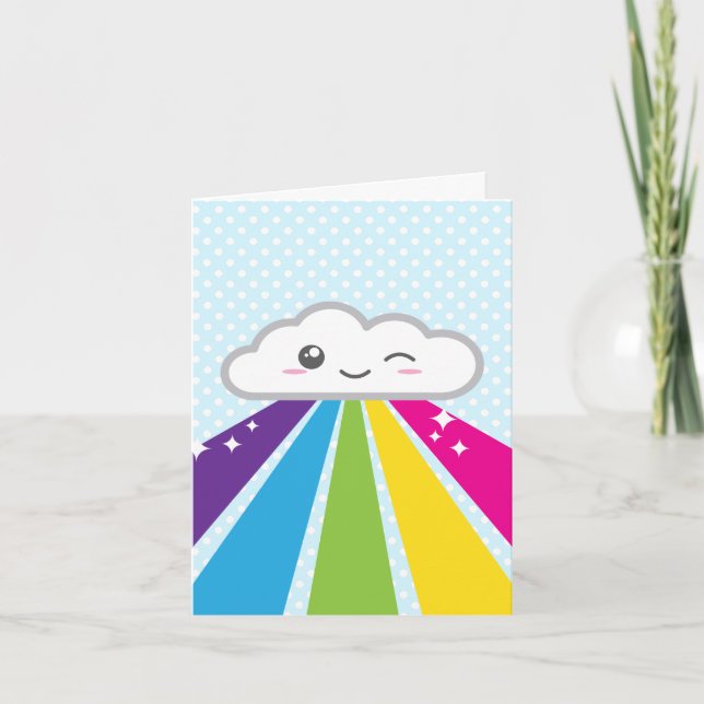 Tarjeta de nota Kawaii Cloud and Rainbow (Anverso)