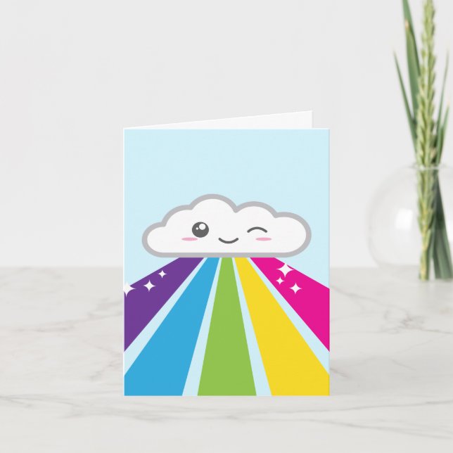 Tarjeta de nota Kawaii Cloud and Rainbow (Anverso)