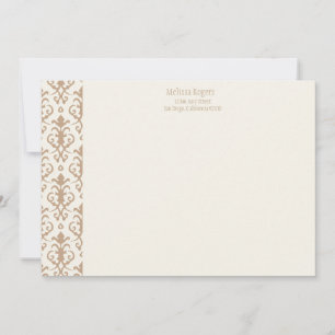 Tarjeta de nota Khaki Damask