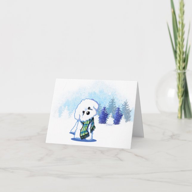 Tarjeta de nota KiniArt Winter Bichon Frise (Anverso)
