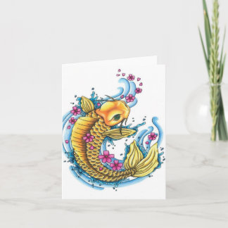 Tarjeta de nota Koi con flores de cerezo