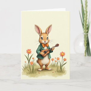 Tarjeta de nota linda serenata de conejito