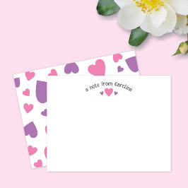 Tarjeta de nota linda y femenina de Corazones Mora
