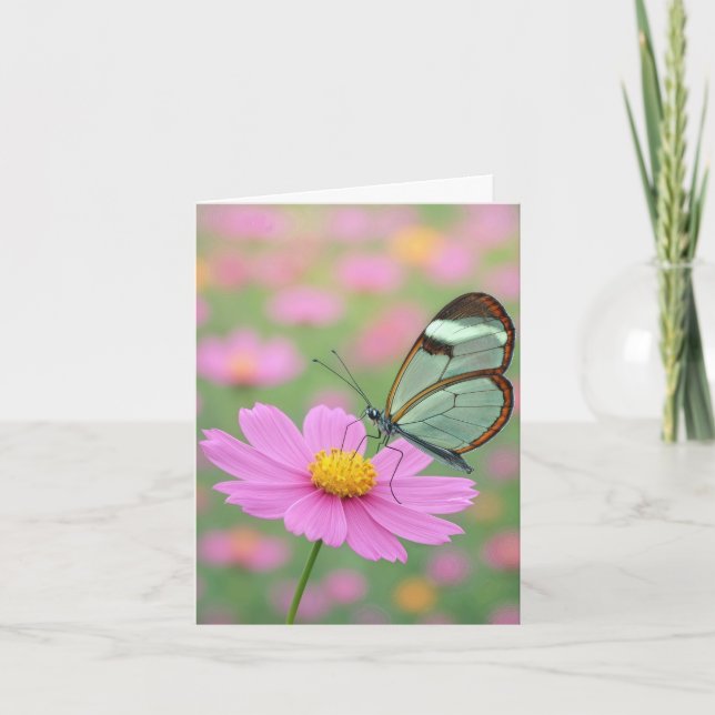 Tarjeta de nota Mariposa de alas de vidrio en una  (Anverso)