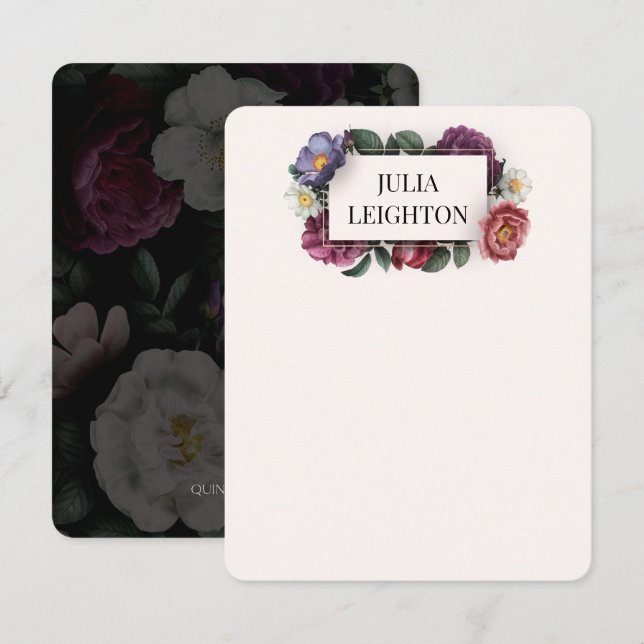 Tarjeta de nota moderna de Dark Florals (Anverso / Reverso)