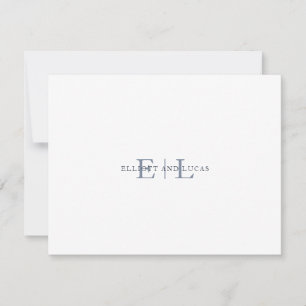Tarjeta de nota monográfica de Boda azul blanco