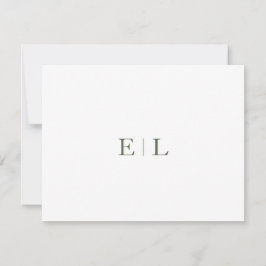 Tarjeta de nota monográfica de Boda verde blanco d