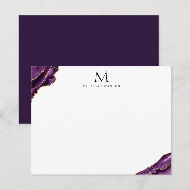 tarjeta de nota monográfica elegante de color púrp (Anverso / Reverso)