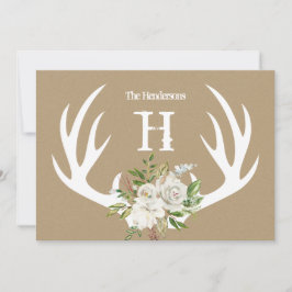 Tarjeta de nota monográfica Kraft Paper Antlers