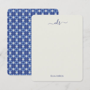 Tarjeta de nota Monograma Azul de Marina y Francés