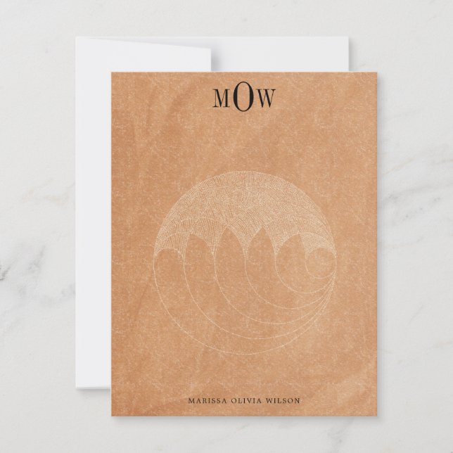 Tarjeta de nota Monograma Boho Terracotta de 3 let (Anverso)