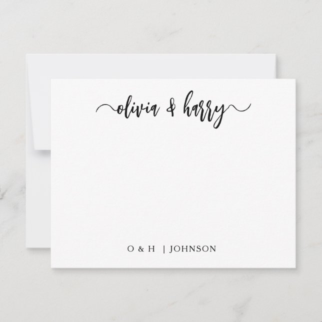 Tarjeta de nota Monograma de Boda blanco negro (Anverso)
