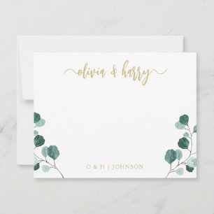 Tarjeta de nota Monograma Eucalyptus Oro Boda Blan
