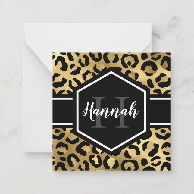 Tarjeta de nota Monograma Gold Black Leopard Spots (Anverso)