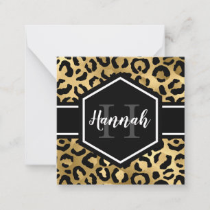 Tarjeta de nota Monograma Gold Black Leopard Spots