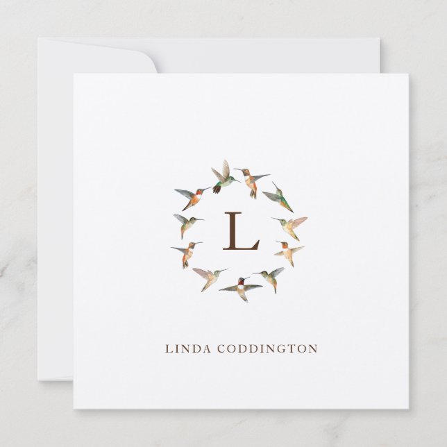 Tarjeta de nota Monograma Hummingbird (Anverso)