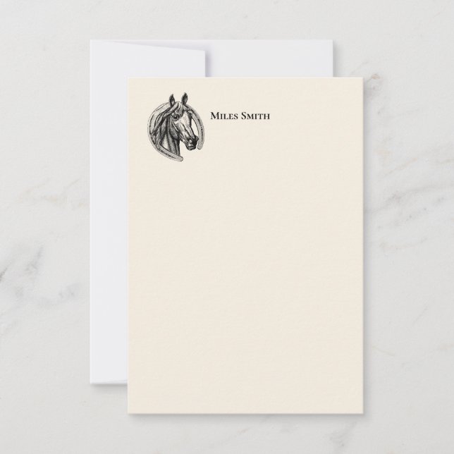 Tarjeta de nota monogramada de caballo vintage (Anverso)