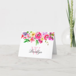 Tarjeta de Nota Monogramada de Flora Púrpura Brill