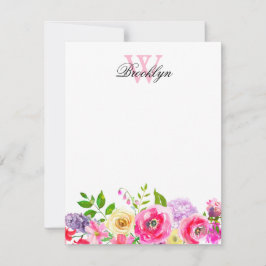 Tarjeta de Nota Monogramada de Flora Púrpura Brill