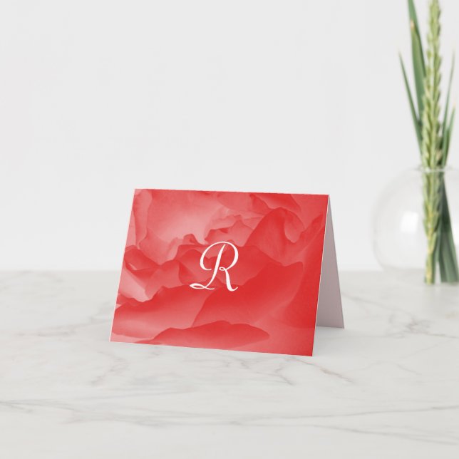 Tarjeta de nota monogramada Rosa rosa de coral (Anverso)