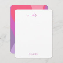 Tarjeta de nota monogramada rosa y púrpura