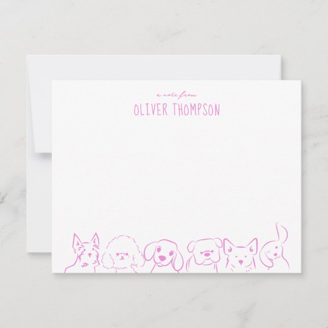 Tarjeta de nota morada de perrito lindo dibujo ani (Anverso)