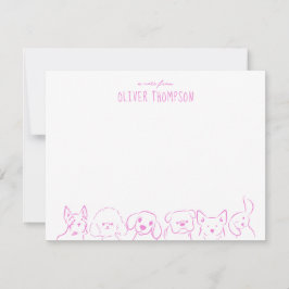 Tarjeta de nota morada de perrito lindo dibujo ani