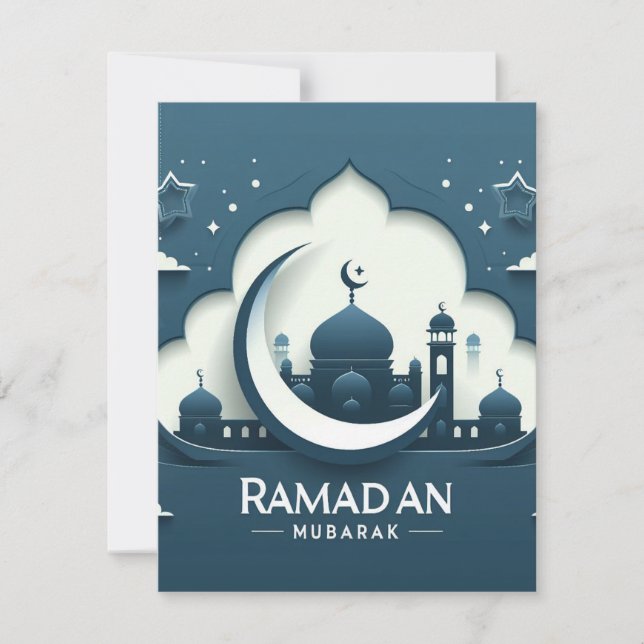 Tarjeta De Nota Mubarak De Ramadán Moderno Azul Y  (Anverso)