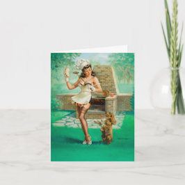 Tarjeta de nota "Mujer cocinando fuera"