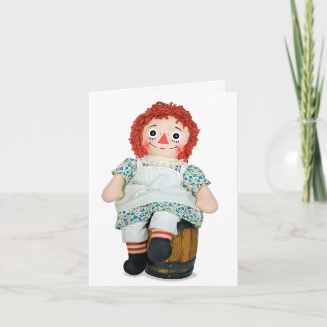 Tarjeta de nota muñeca de trapo vieja en un barril (Anverso)