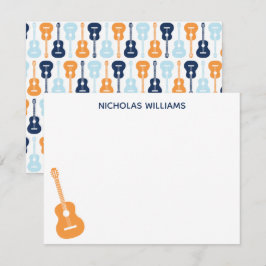Tarjeta de nota musical de guitarra azul y naranja
