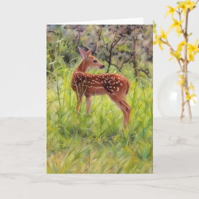 Tarjeta de nota natural de arte Baby Wild Deer Faw (flor amarilla)